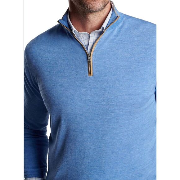 NWT Peter Millar Excursionist Flex Quarter Zip Wool Sweater VESSL Blue XXL $350 - Picture 9 of 9